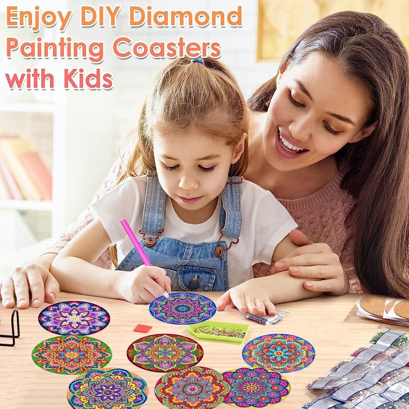 ijbnhd Mandala Diamond Painting Coasters Kit with Holder, DIY Diamond Art Coasters Cork Wooden Pad Board Double Layer is Strong and Wear-Resistant for Beginners Adults Art Craft Supplies Gift 4X4IN - Image 4