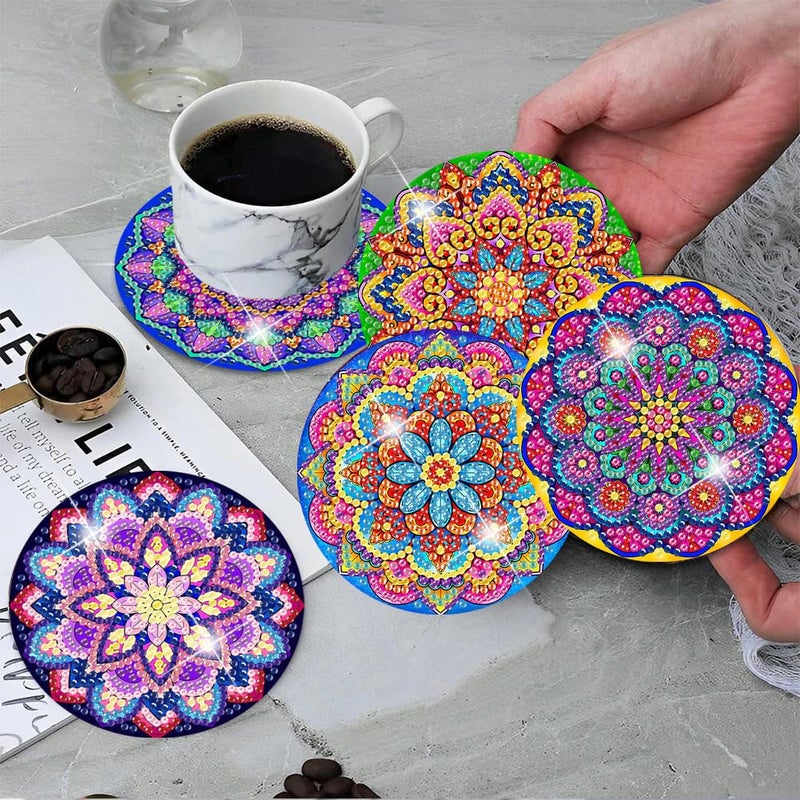 ijbnhd Mandala Diamond Painting Coasters Kit with Holder, DIY Diamond Art Coasters Cork Wooden Pad Board Double Layer is Strong and Wear-Resistant for Beginners Adults Art Craft Supplies Gift 4X4IN - Image 5