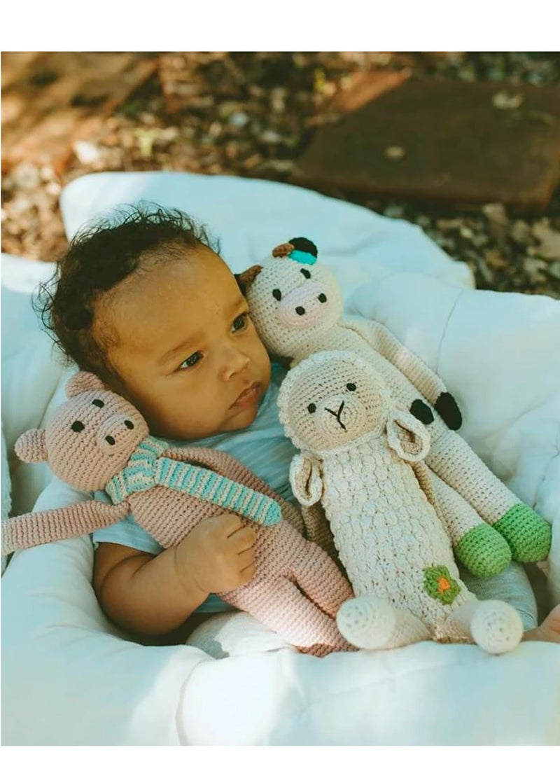 Pebble Handmade Crochet Premium Yarn Stuffed Soft Plush Toys Best Gift for Kids-Organic Abigail Goose Sherpa Toy, lamb, Llma and Giraffee soft washable 5 toys  - Image 2