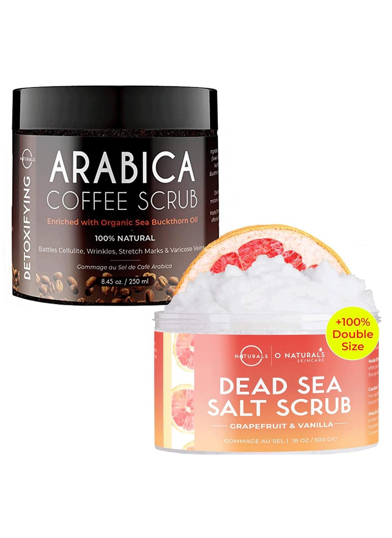 O Naturals O Naturals Exfoliating Grapefruit Dead Sea Salt Scrub and Coffee Arabica Scrub Bundle 