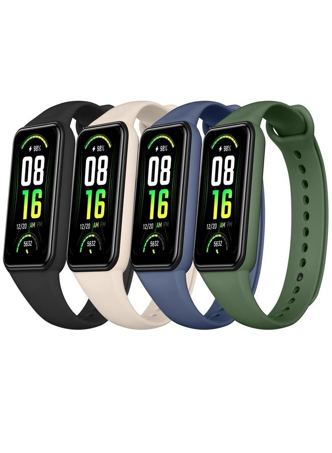 Meliya Bands for Amazfit Band 7 Straps, 4-Pack Soft Silicone Sport Replacement Bracelet Strap for Amazfit Band 7 Fitness & Health Tracker Women Men (Black+Starlight+Navy Blue+Army Green) - Image 1