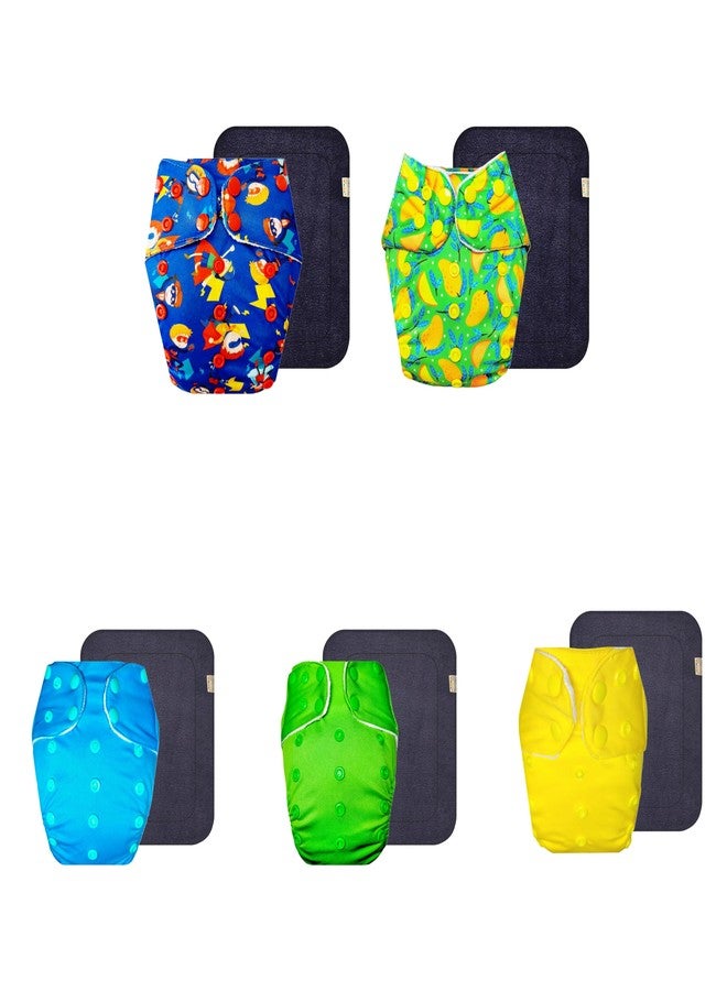 حفاضات دمبلدو القماشية الممتازة مع حشوة سوداء (عبوة من 5) | ناعمة ولطيفة | وسادة امتصاص من 6 طبقات | أزرار كبس قابلة للتعديل | مصممة من قبل الأمهات | من 3 أشهر إلى 3 سنوات | للجنسين - Image 1
