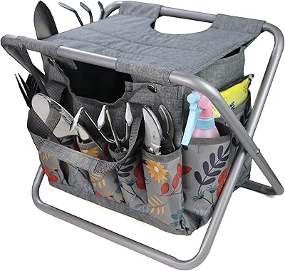 MDSTOP MDSTOP Folding Gardening Stool with Detachable Storage Tote Bag, Gardening Tools Set Organizer for Fishing Outdoor  - Image 1