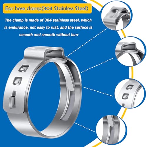 Seept 115Pcs 10-Sizes 304 Stainless Steel Single Ear Hose Clamps with Ear clamp plier 6-28.6mm Crimp Hose Clamps Assortment Kit for Auto/Home Appliance/Pipe/Fuel Line Stepless hose clamp with pincer - Image 5