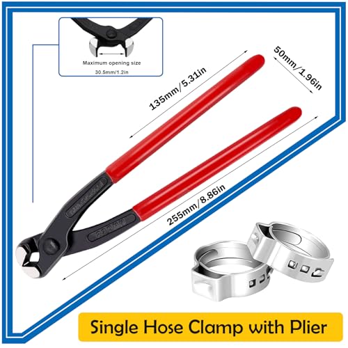 Seept 115Pcs 10-Sizes 304 Stainless Steel Single Ear Hose Clamps with Ear clamp plier 6-28.6mm Crimp Hose Clamps Assortment Kit for Auto/Home Appliance/Pipe/Fuel Line Stepless hose clamp with pincer - Image 3
