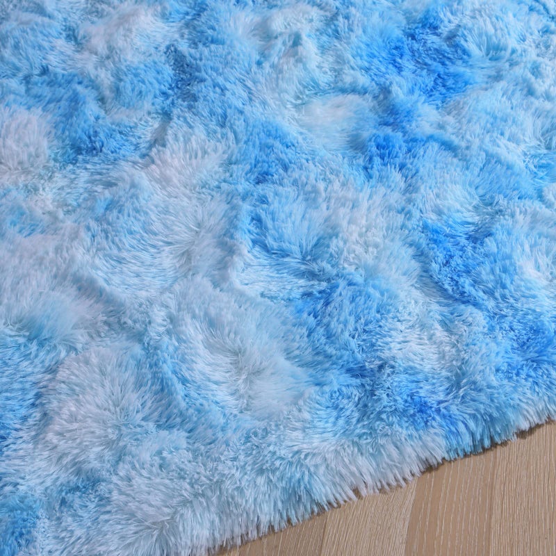 DweIke Fluffy Blue Shag Rugs for Bedroom Living Room, 3x5 Feet Soft Plush Tie-Dyed Light SkyBlue Girls Boys Kids Rug, Upgraded Non-Slip and Machine Washable Carpet for Dorm Nursery Classroom Decor - Image 4