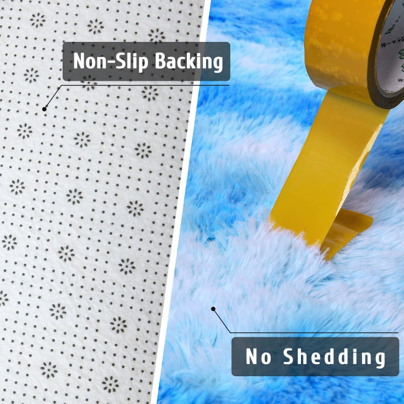 DweIke Fluffy Blue Shag Rugs for Bedroom Living Room, 3x5 Feet Soft Plush Tie-Dyed Light SkyBlue Girls Boys Kids Rug, Upgraded Non-Slip and Machine Washable Carpet for Dorm Nursery Classroom Decor - Image 3