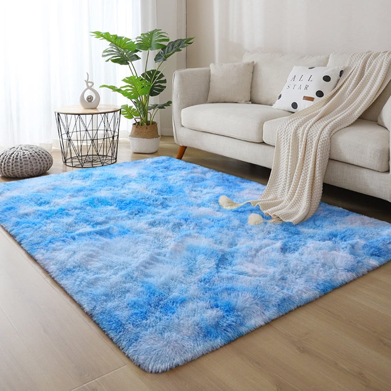 DweIke Fluffy Blue Shag Rugs for Bedroom Living Room, 3x5 Feet Soft Plush Tie-Dyed Light SkyBlue Girls Boys Kids Rug, Upgraded Non-Slip and Machine Washable Carpet for Dorm Nursery Classroom Decor - Image 5