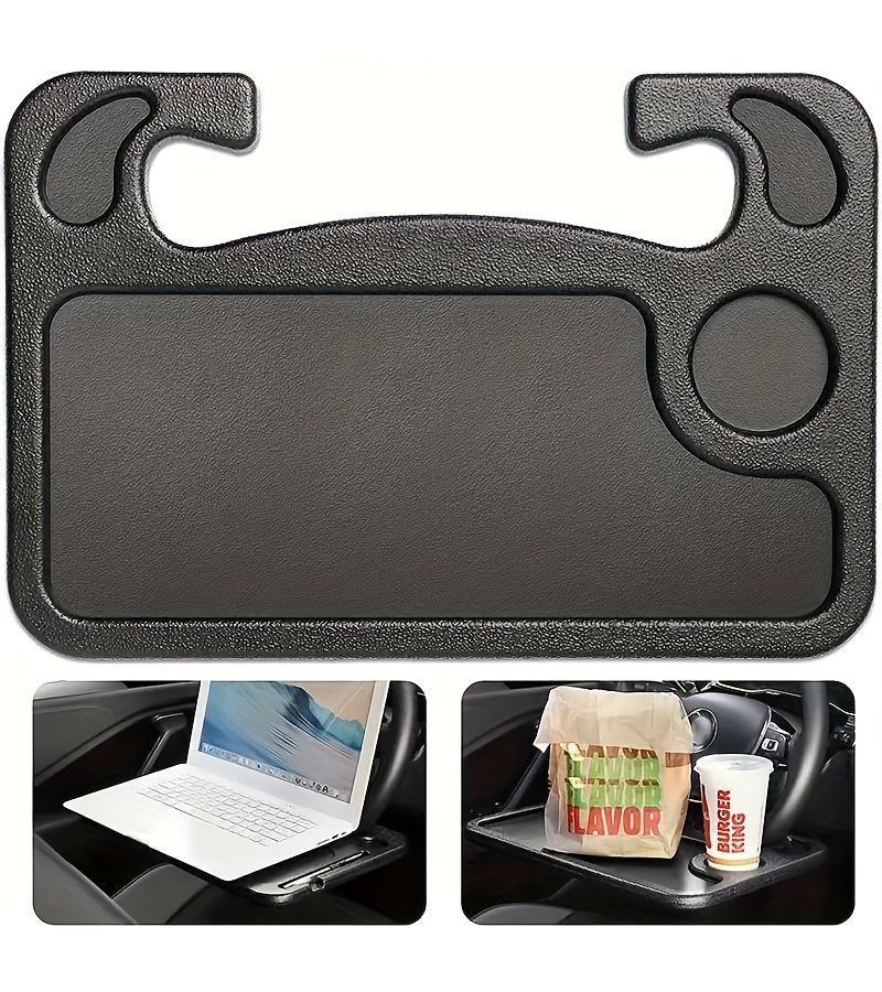 Black Versatile Car Steering Wheel Tray With Laptop And Cup Holder For Sedan Truck SUV - Image 1