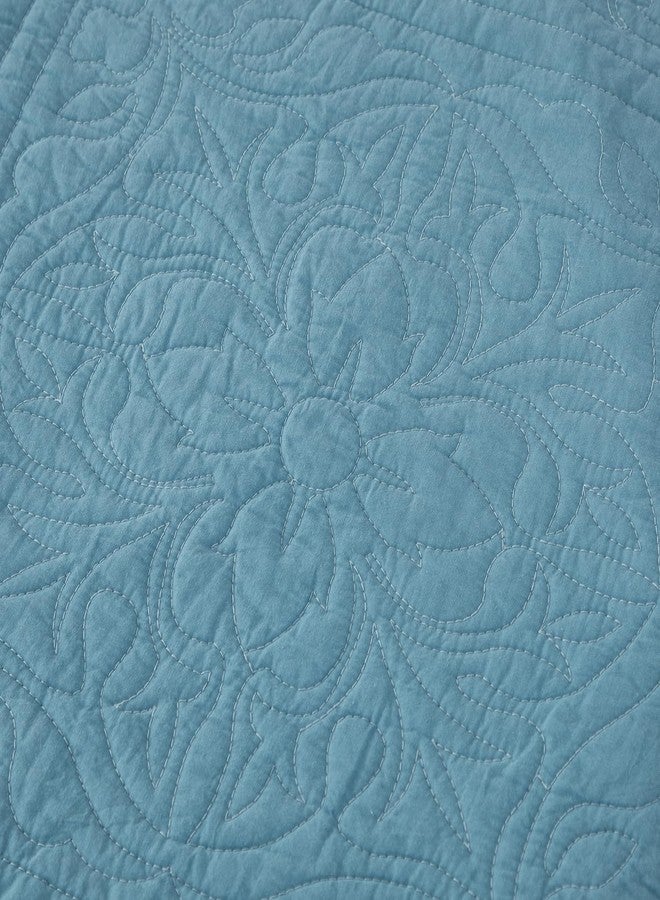WINLIFE 100% Cotton Quilted Pillow Sham Floral Printed Pillow Cover Standard Blue mk2409 - Image 5