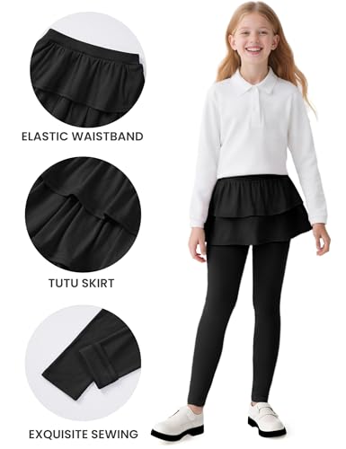 Auranso Girl Footless Leggings with Ruffle Tutu Skirt Pants Black 10-12 Years - Image 3