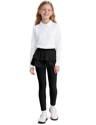 Auranso Girl Footless Leggings with Ruffle Tutu Skirt Pants Black 10-12 Years - Image 2