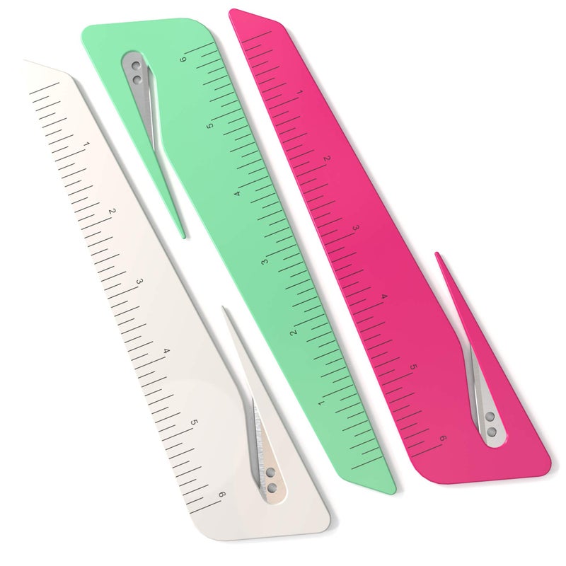 Uncommon Desks Ruler & Letter Opener Combo - Easy To Hold - Oversized Grip - Colorful 6 Inch Ruler - Envelope Opener W/Measuring Tool - Perfect For Crafts  Drafting  Sewing  & Drawing - (3 Pack) - Image 1