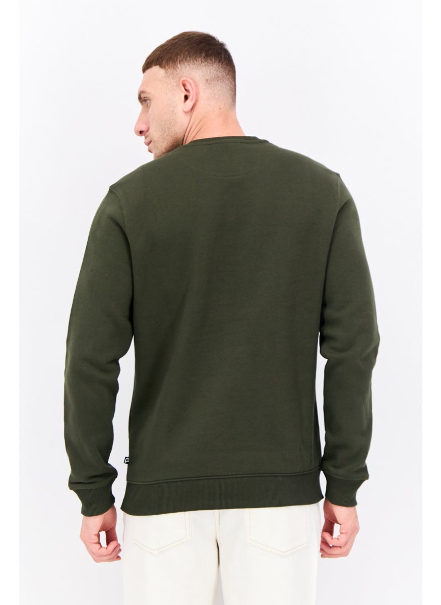 Penfield - Men Crew Neck Brand Logo Long Sleeves Sweatshirt, Dark Olive - Image 1