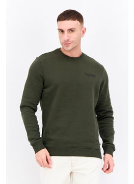 Men Crew Neck Brand Logo Long Sleeves Sweatshirt, Dark Olive