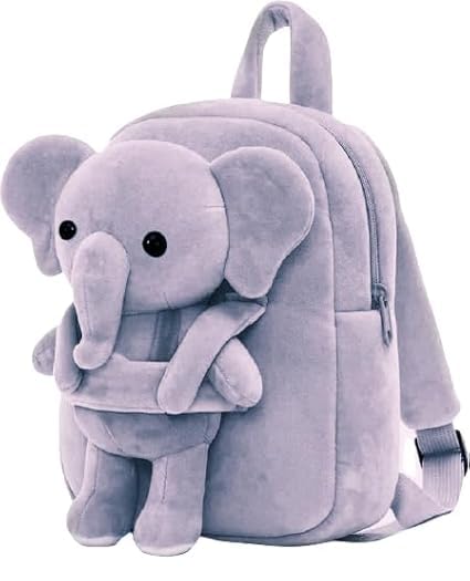 Frantic Kids Soft Animal Cartoon Travelling School Bag Soft Plush Backpacks Boys Girls Baby for 2 to 5 Years Baby/Boys/Girls Nursery(FullBody_GreyElephant) - Image 1