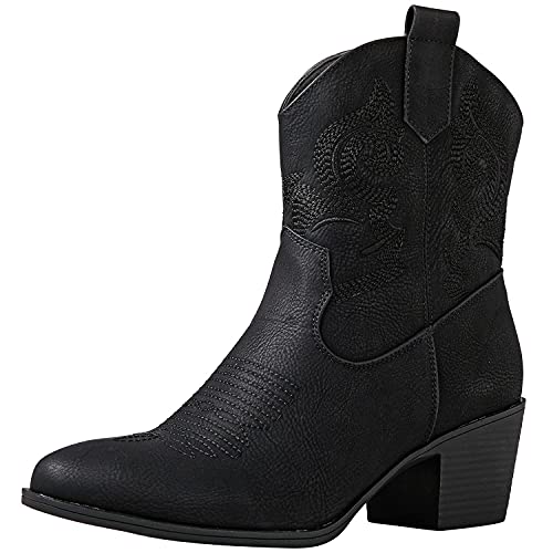GLOBALWIN Women's Black Cowgirl Boots Ankle To Mid Calf Fashion Western Cowboy Boots For Women Chunky Low Heel Size 8.5M - Image 1
