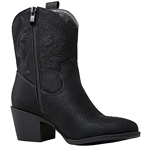 GLOBALWIN Women's Black Cowgirl Boots Ankle To Mid Calf Fashion Western Cowboy Boots For Women Chunky Low Heel Size 8.5M - Image 3