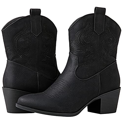 GLOBALWIN Women's Black Cowgirl Boots Ankle To Mid Calf Fashion Western Cowboy Boots For Women Chunky Low Heel Size 8.5M - Image 2