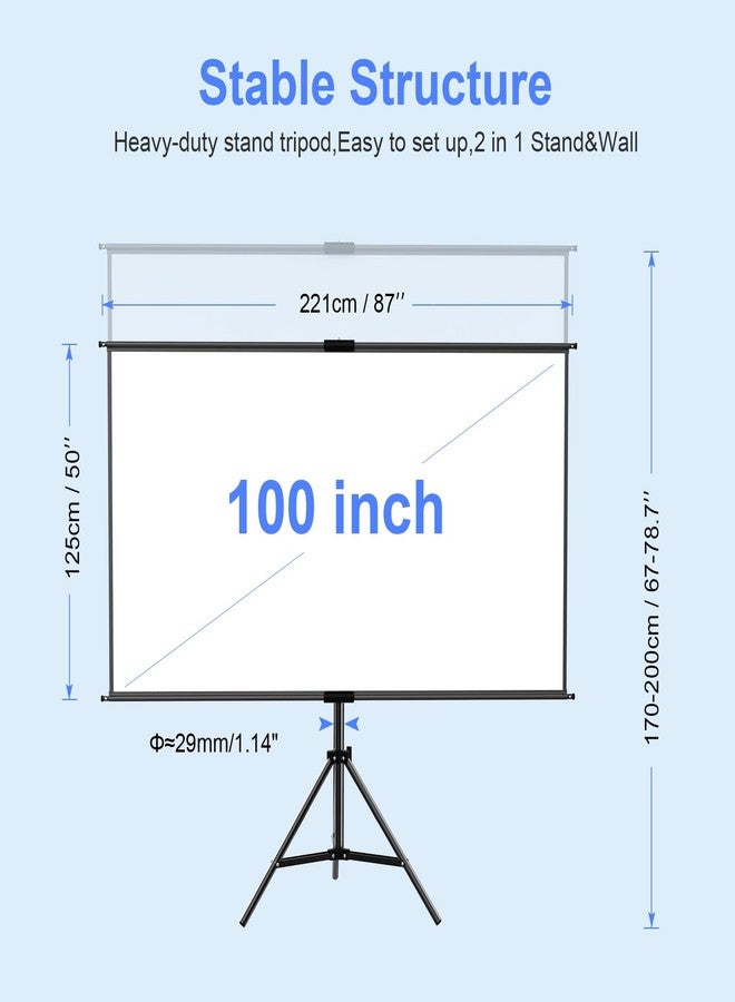 GAINVANE Projector Screen with Stand 100 inch,Indoor Outdoor Projection Screen with Black Backing,16:9 HD Premium Wrinkle-Free Tripod Stand Screen for Projector with Storage Bag - Image 2