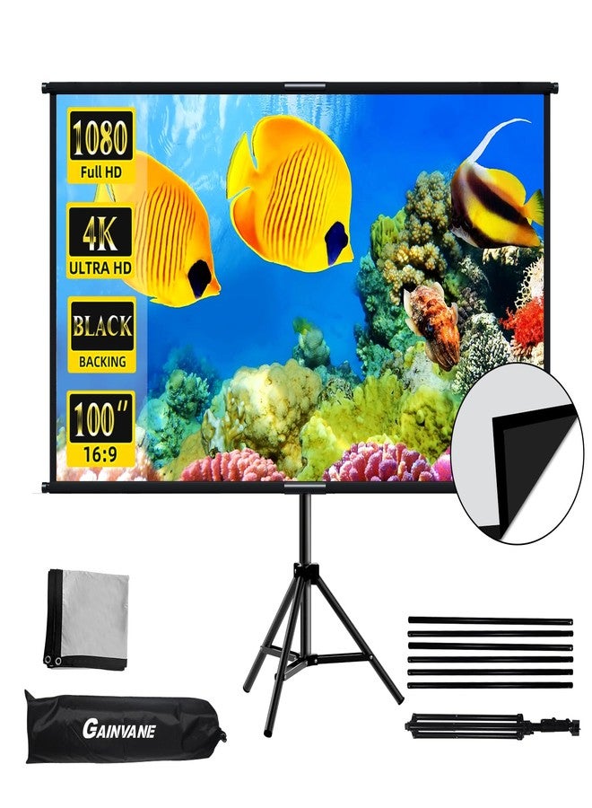 GAINVANE Projector Screen with Stand 100 inch,Indoor Outdoor Projection Screen with Black Backing,16:9 HD Premium Wrinkle-Free Tripod Stand Screen for Projector with Storage Bag - Image 1