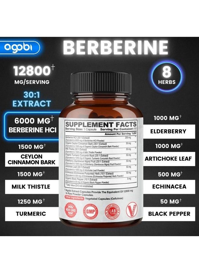 agobi - Berberine Supplement 12800Mg With Ceylon Ashwagandha Turmeric Milk Thistle Elderberry & Black Pepper Supports Immune System Cardiovascular & Gastrointestinal 60 Counts For 2 Months - Image 1