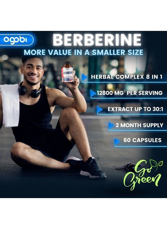 agobi - Berberine Supplement 12800Mg With Ceylon Ashwagandha Turmeric Milk Thistle Elderberry & Black Pepper Supports Immune System Cardiovascular & Gastrointestinal 60 Counts For 2 Months - Image 1