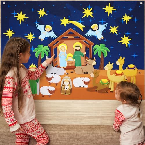 Batiyeer 31 Pcs Nativity Felt Set for Toddlers Kids Birth of Jesus Felt Figures Interactive Story Board Pieces Baptism Communion Church Faith Catholic Christian Activity Santa Xmas ChristmasClassic - Image 1