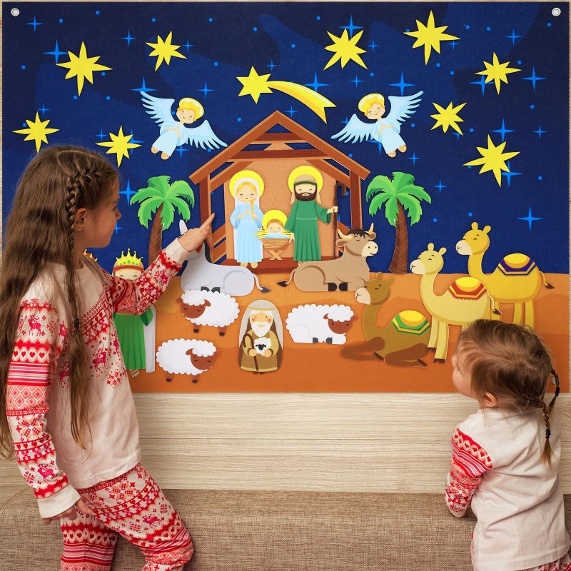 Batiyeer 31 Pcs Nativity Felt Set for Toddlers Kids Birth of Jesus Felt Figures Interactive Story Board Pieces Baptism Communion Church Faith Catholic Christian Activity Santa Xmas ChristmasClassic - Image 2