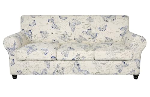 SearchI Stretch Sofa Cover Printed Couch Cover Floral Pattern 4 Pieces Sofa Slipcover with 3 Separate Cushion Cover Washable Furniture Protector for Living RoomSofa Butterfly Pattern - Image 1