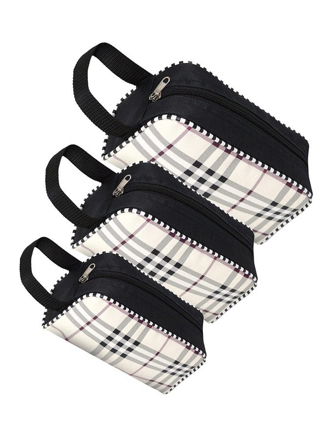 STACKRAID Polyester Set of 3 Difference Size Multipurpose Travel Pouch Toiletry Shaving Cosmetic Makeup Kit Zipper Stationary Case Pen/Pencil/Cosmetics Pouch (Black Checks) - Image 1
