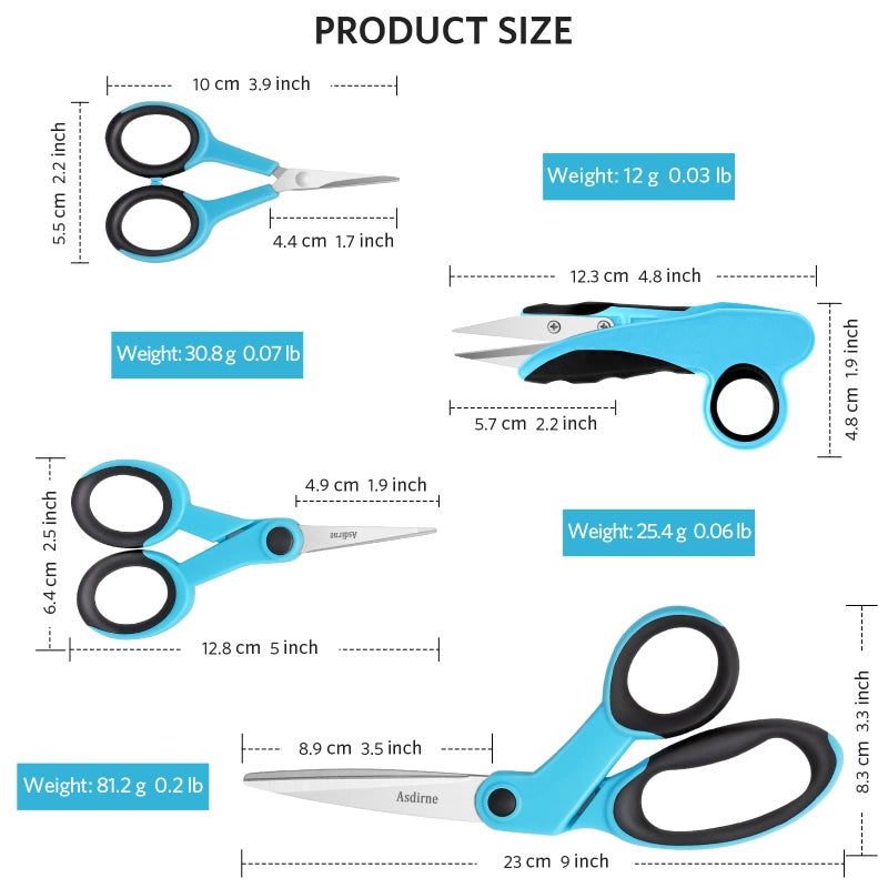 Asdirne Premium sewing Scissors Bundle, Perfect Sewing Partners, Sharp and Durable, Comfortable Handle, Contains 9â€Fabric scissors, 5â€Detail Shear, 3.9â€Embroidery Scissors, 4.8â€Thread Snips - Image 4