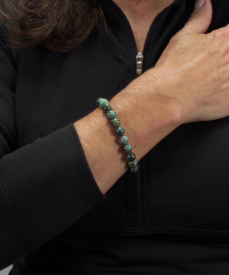 Cherry Tree Collection Natural Semi Precious Gemstone Beaded Stretch Bracelet 8mm Round Beads 7" (African Turquoise) - Image 2