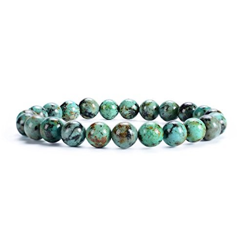 Cherry Tree Collection Natural Semi Precious Gemstone Beaded Stretch Bracelet 8mm Round Beads 7" (African Turquoise) - Image 1