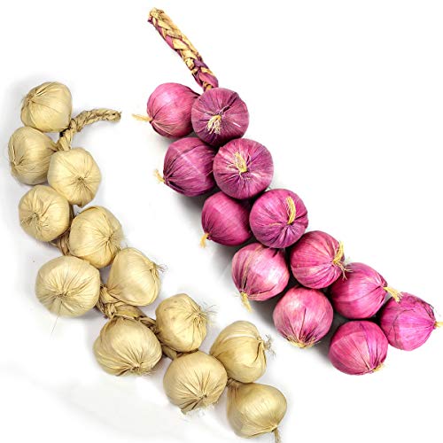 Crystu Artificial Onion with Garlic Simulation Foam Vegetables Fake Onion Hanging String Home Decoration Pack of Combo - Image 1
