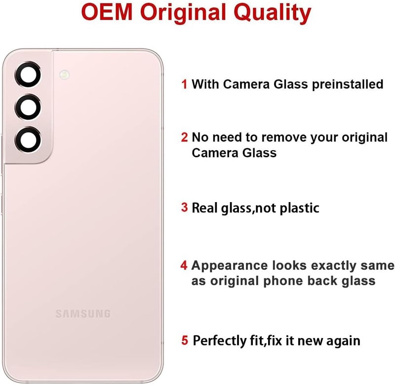 Perzework استبدال زجاج الخلفي لجهاز سامسونج جالاكسي S22+ بلس 6.6 بوصة 5G مع مجموعة أدوات الإصلاح (ذهب وردي) - Image 3
