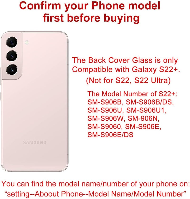 Perzework استبدال زجاج الخلفي لجهاز سامسونج جالاكسي S22+ بلس 6.6 بوصة 5G مع مجموعة أدوات الإصلاح (ذهب وردي) - Image 2