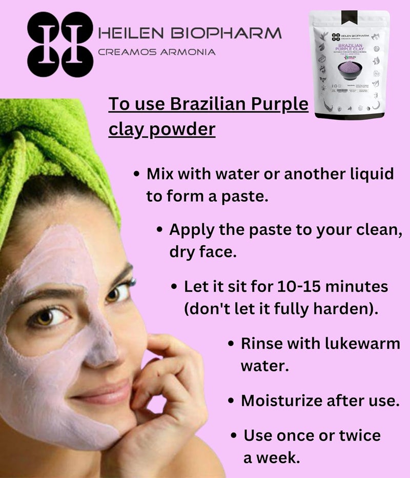 Heilen Biopharm Heilen Biopharm Brazilian Purple Clay Powder 100 g Pack of 1 For Skin Texture Improvement  - Image 2