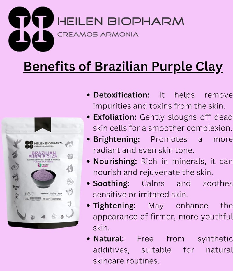 Heilen Biopharm Heilen Biopharm Brazilian Purple Clay Powder 100 g Pack of 1 For Skin Texture Improvement  - Image 4