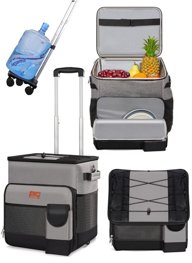 XiuWoo 35L Cooler with Wheels 60 Can Collapsible Rolling Cooler Soft Insulated Roller Cooler Portable Leak Proof Cooler Bag with Wheels and Handle for Camping Hiking BBQ Summer Beach Outdoor Activities  - Image 1