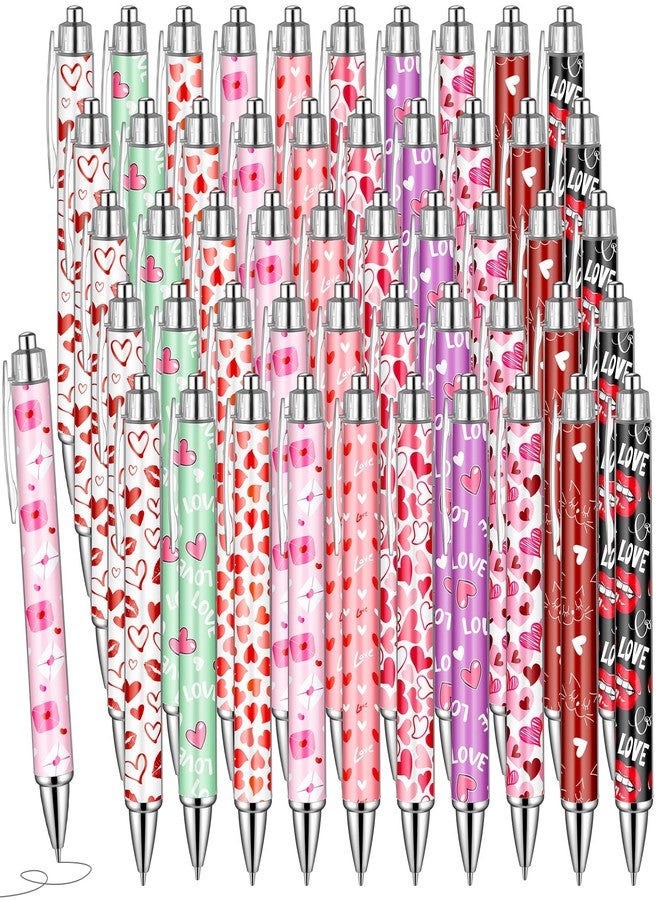 Tosstuki 50 Pcs Valentines Day Ballpoint Pens Bulk Retractable Heart Love Gel Ink Pens Cute Valentine Novelty Gift Smooth Writing Stationery Supplies for Women Aesthetic Office Gift - Image 1