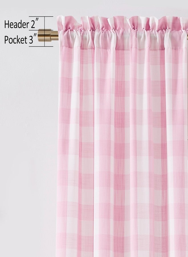 Bapawfish 63 Inch Pink White Buffalo Plaid Curtains for Girls Room,Farmhouse Semi Sheer Rod Pocket Drapes,Living Room Bedroom Window Treatment,Rod Pocket,Pink/White(Pack of 2) - Image 5