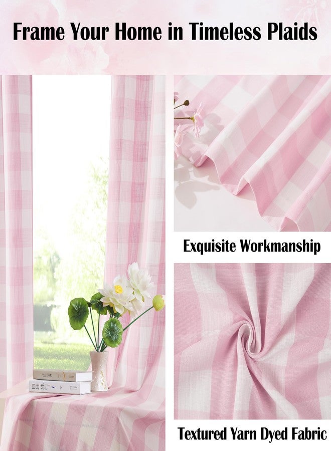 Bapawfish 63 Inch Pink White Buffalo Plaid Curtains for Girls Room,Farmhouse Semi Sheer Rod Pocket Drapes,Living Room Bedroom Window Treatment,Rod Pocket,Pink/White(Pack of 2) - Image 3