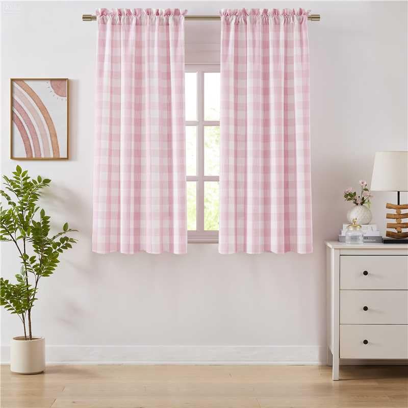 Bapawfish 63 Inch Pink White Buffalo Plaid Curtains for Girls Room,Farmhouse Semi Sheer Rod Pocket Drapes,Living Room Bedroom Window Treatment,Rod Pocket,Pink/White(Pack of 2) - Image 1