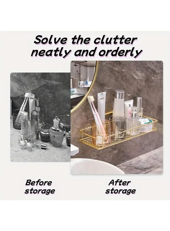 Large Golden Wall Mounted Bathroom Shelf No Drilling Required Organizer - Image 3