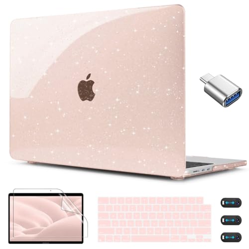 CISSOOK Cherry Pink Glitter Case for MacBook Air 13.6 inch 2026 2025 2024 2022 A3449 A3240 A3113 A2681, Bling Hard Shell Case with Keyboard Cover Screen Protector for MacBook Air 13 M2 M3 M4 M5 - Image 1