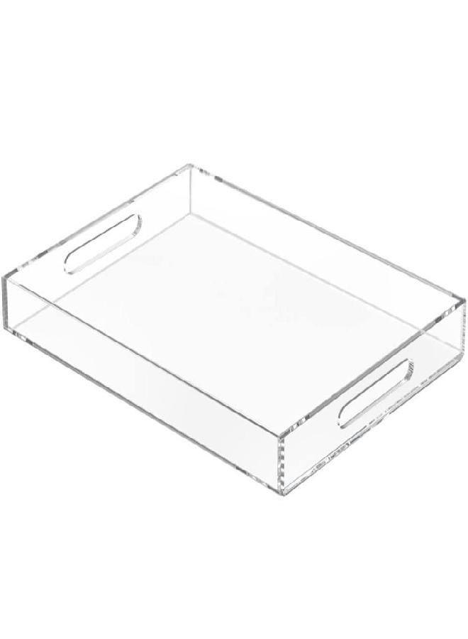NIUBEE Clear Serving Tray 12x16 Inches -Spill Proof- Acrylic Decorative Tray Organiser for Ottoman Coffee Table Countertop with Handles
