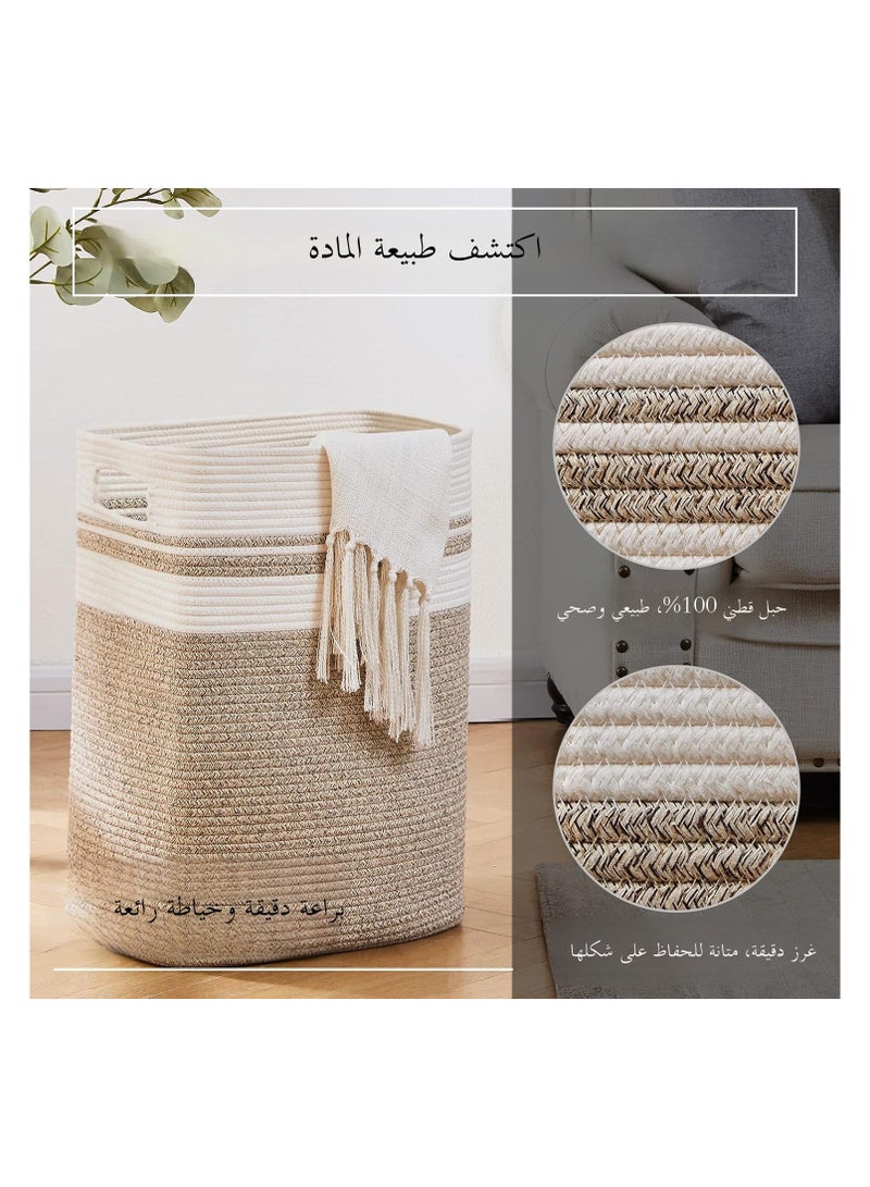 FYLX Laundry Hamper-Laundry Basket,Tall Cotton Storage Basket with Handles,Decorative Blanket Basket for Living room,Collapsible Large Basket for Toys,Pillows,Clothes-16x13x22in - Image 3