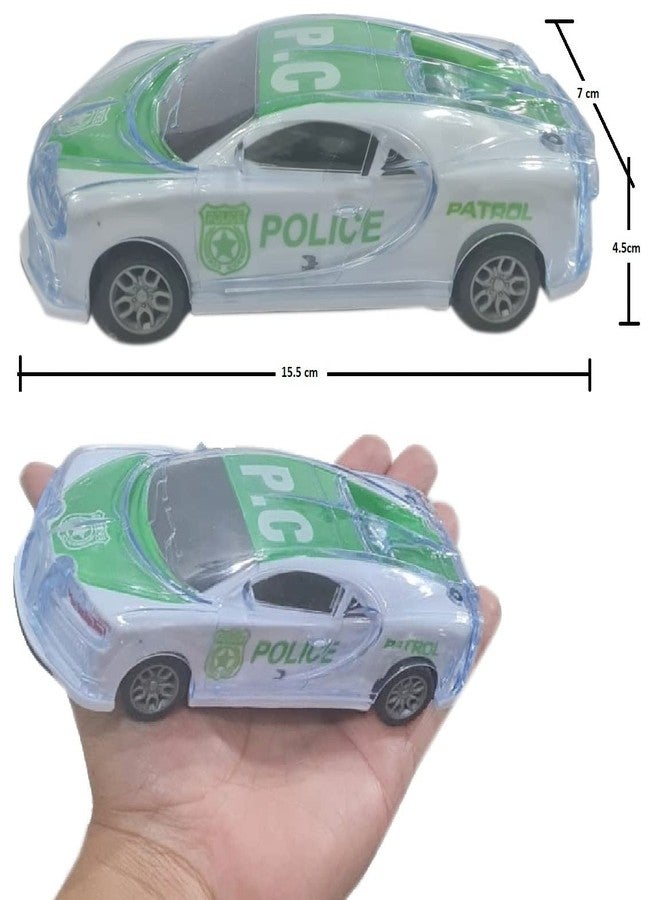 IndusBay® Pack of 2, Inertia Friction Powered Plastic Police Car Toy with Lights, Friction Powered, Music and Siren Sound, Multicolor - Image 2
