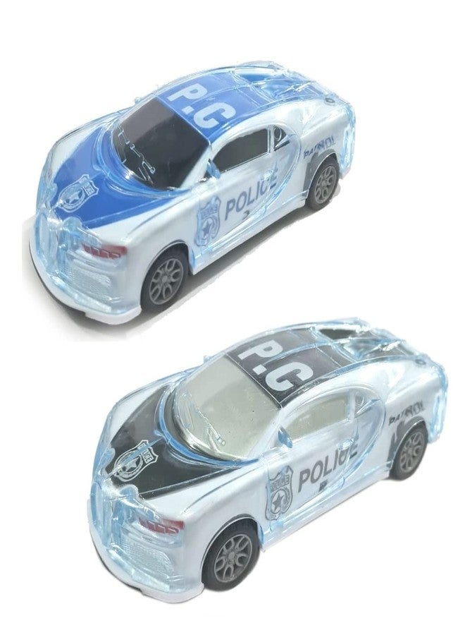 IndusBay® Pack of 2, Inertia Friction Powered Plastic Police Car Toy with Lights, Friction Powered, Music and Siren Sound, Multicolor - Image 1